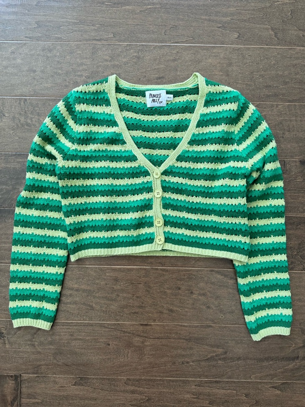 Princess Polly Green Striped Cropped Cardigan